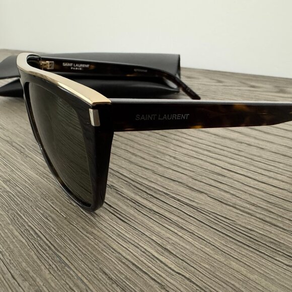 SAINT LAURENT Women's Tortoise Sunglasses with Top Gold Detail & Leather Case - Picture 3 of 16